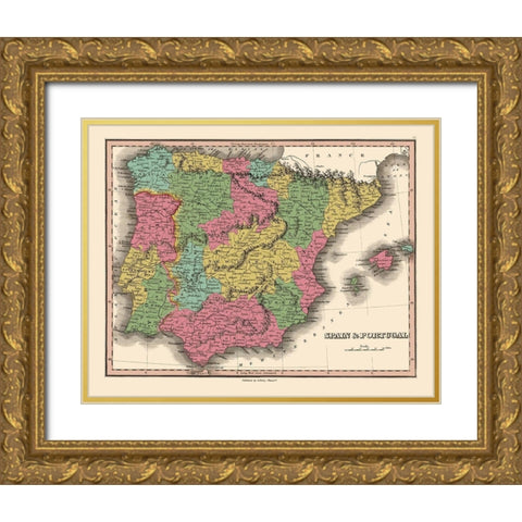 Spain Portugal - Finley 1832 Gold Ornate Wood Framed Art Print with Double Matting by Finley