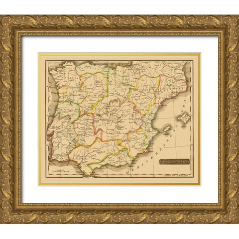 Spain Portugal - Carey 1825 Gold Ornate Wood Framed Art Print with Double Matting by Carey