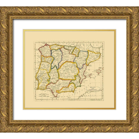Spain Portugal - Seaman 1821 Gold Ornate Wood Framed Art Print with Double Matting by Seaman