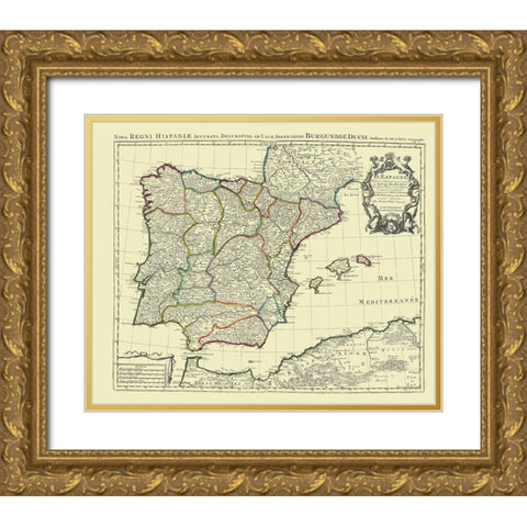 Spain Portugal - Covens 1742 Gold Ornate Wood Framed Art Print with Double Matting by Covens