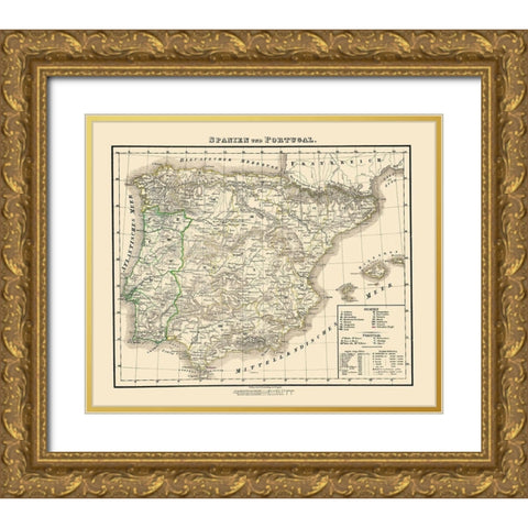 Spain Portugal - Flemming 1855 Gold Ornate Wood Framed Art Print with Double Matting by Flemming