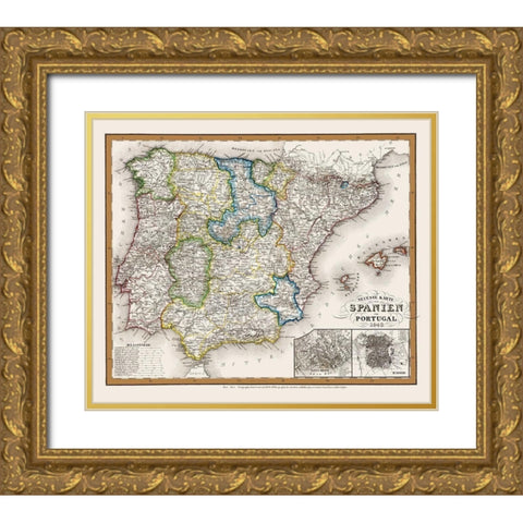 Spain Portugal - Meyer 1843 Gold Ornate Wood Framed Art Print with Double Matting by Meyer