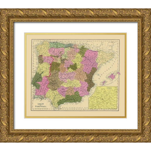 Spain Portugal - Mitchell 1846 Gold Ornate Wood Framed Art Print with Double Matting by Mitchell