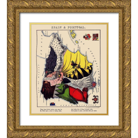 Spain Portugal - Lancaster 1869 Gold Ornate Wood Framed Art Print with Double Matting by Lancaster