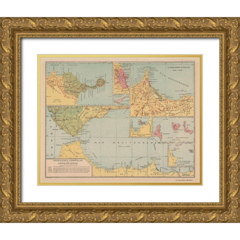 Spanish Possessions in North Africa - Martin 1903 Gold Ornate Wood Framed Art Print with Double Matting by Martin