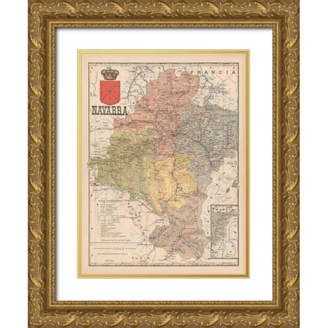 Europe Navarre France Spain - Martin 1902 Gold Ornate Wood Framed Art Print with Double Matting by Martin
