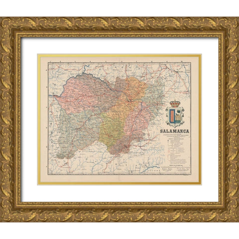 Salamanca Spain Europe - Martin 1911 Gold Ornate Wood Framed Art Print with Double Matting by Martin