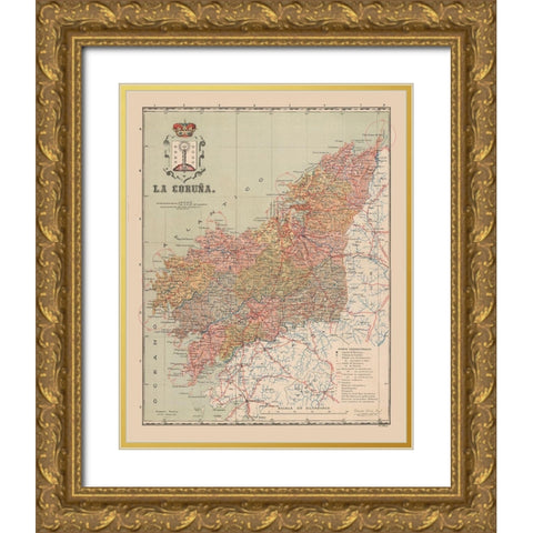 A Coruna Spain Europe - Martin 1911 Gold Ornate Wood Framed Art Print with Double Matting by Martin