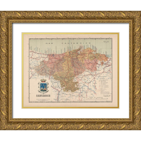 Santander Spain Europe - Martin 1911 Gold Ornate Wood Framed Art Print with Double Matting by Martin