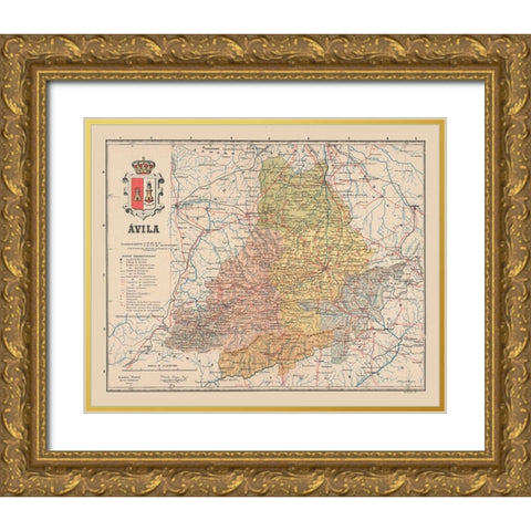 Avila Spain Europe - Martin 1911 Gold Ornate Wood Framed Art Print with Double Matting by Martin