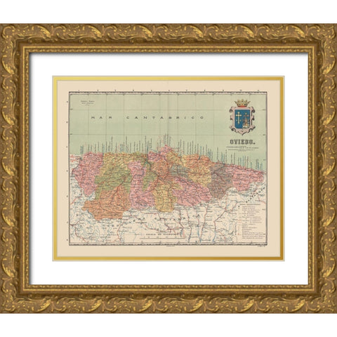 Oviedo Spain Europe - Martin 1911 Gold Ornate Wood Framed Art Print with Double Matting by Martin