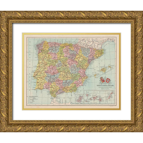 Spain Portugal - Martin 1911 Gold Ornate Wood Framed Art Print with Double Matting by Martin