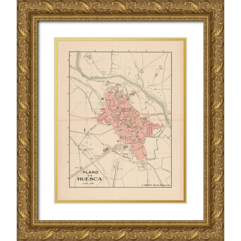 Huesca Spain Europe - Martin 1911 Gold Ornate Wood Framed Art Print with Double Matting by Martin