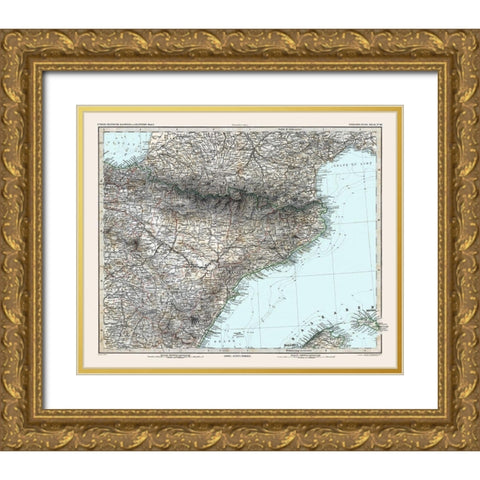 Northeastern Spain - Stieler 1885 Gold Ornate Wood Framed Art Print with Double Matting by Stieler
