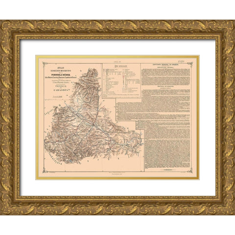 Zaragoza Province Spain - Valverde 1880 Gold Ornate Wood Framed Art Print with Double Matting by Valverde