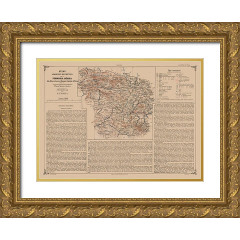 Zamora Province Spain - Valverde 1880 Gold Ornate Wood Framed Art Print with Double Matting by Valverde