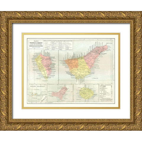 West Canary Islands Spain - Pompido 1913 Gold Ornate Wood Framed Art Print with Double Matting by Pompido