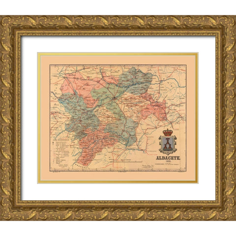 Albacete Spain 1902 - Martine 1904 Gold Ornate Wood Framed Art Print with Double Matting by Martine