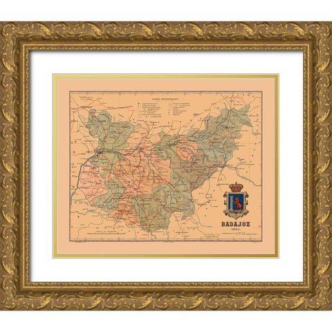 Badajoz Spain 1901 - Martine 1904 Gold Ornate Wood Framed Art Print with Double Matting by Martine