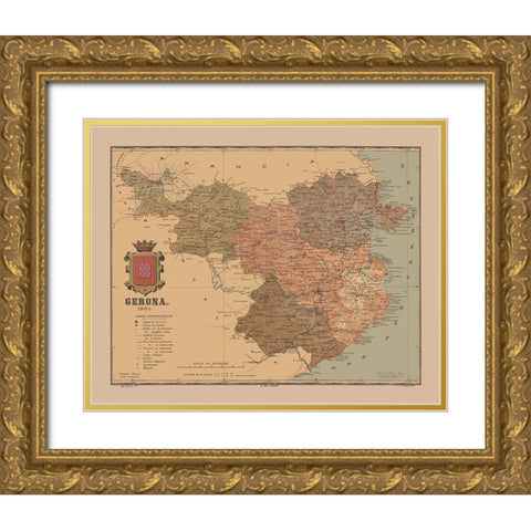 Girona Spain 1901 - Martine 1904 Gold Ornate Wood Framed Art Print with Double Matting by Martine