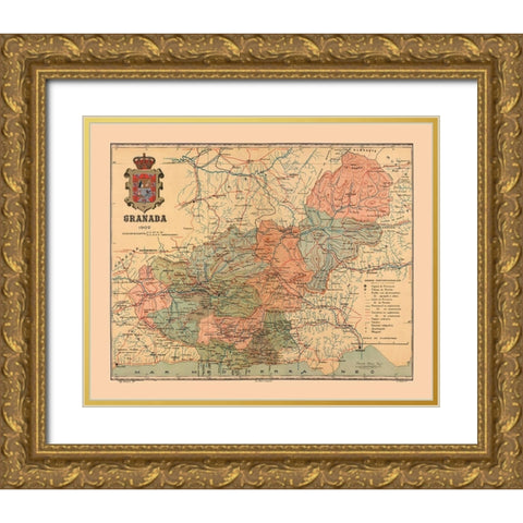 Granada Spain 1902 - Martine 1904 Gold Ornate Wood Framed Art Print with Double Matting by Martine