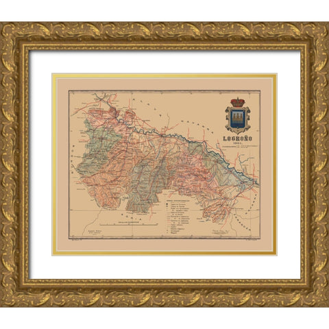 Logrono Spain 1901 - Martine 1904 Gold Ornate Wood Framed Art Print with Double Matting by Martine