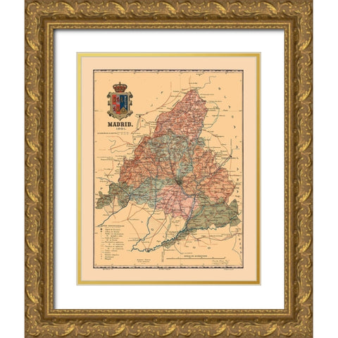 Madrid Spain 1901 - Martine 1904 Gold Ornate Wood Framed Art Print with Double Matting by Martine
