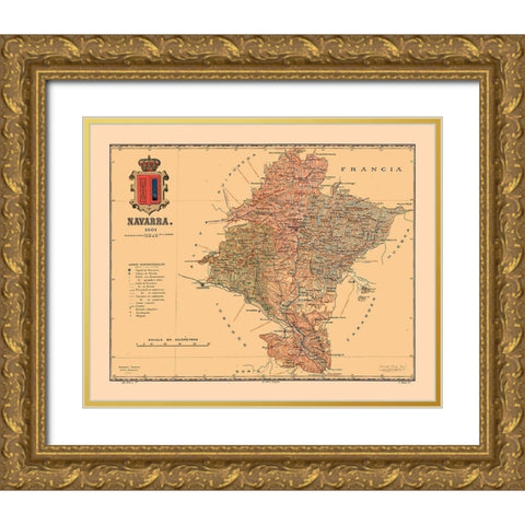 Navarre Spain 1901 - Martine 1904 Gold Ornate Wood Framed Art Print with Double Matting by Martine