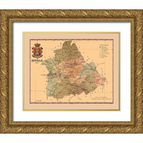 Seville Spain 1900 - Martine 1904 Gold Ornate Wood Framed Art Print with Double Matting by Martine