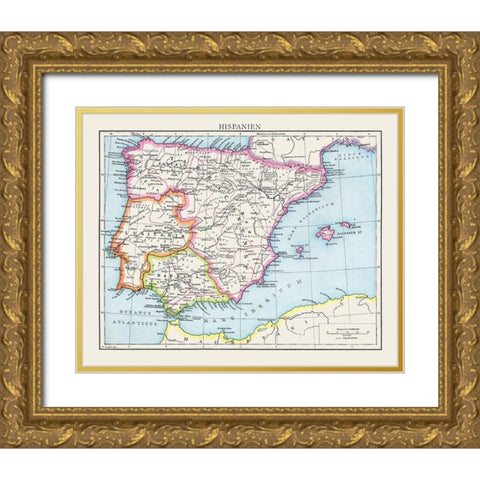 Spain - Droysen 1886 Gold Ornate Wood Framed Art Print with Double Matting by Droysen