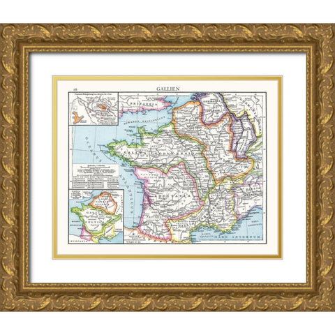 Gaul France Spain - Droysen 1886 Gold Ornate Wood Framed Art Print with Double Matting by Droysen