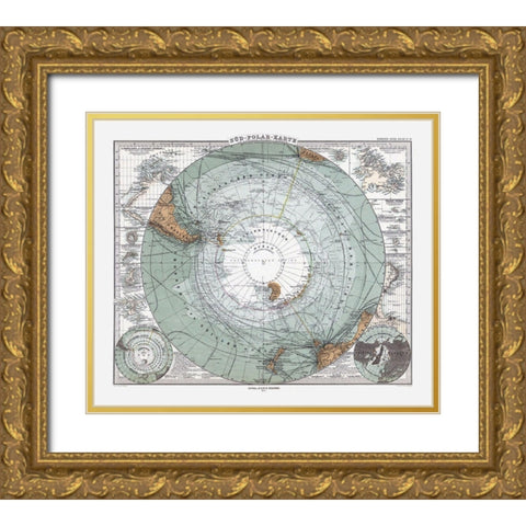 South Pole - Perthes 1875 Gold Ornate Wood Framed Art Print with Double Matting by Perthes