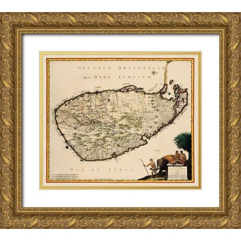 Asia Ceylon Sri Lanka - Visscher 1681 Gold Ornate Wood Framed Art Print with Double Matting by Visscher