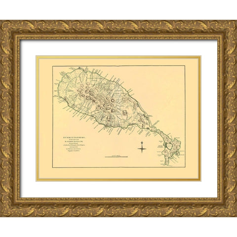 St Kitts St Christophers Caribbean - Jefferys 1768 Gold Ornate Wood Framed Art Print with Double Matting by Jefferys
