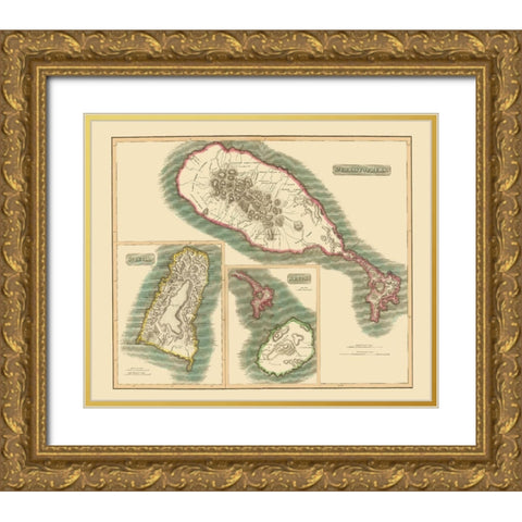 St Christophers St Lucia Nevis - Thomson 1815 Gold Ornate Wood Framed Art Print with Double Matting by Thomson