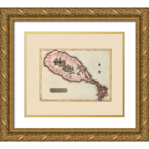 St Kitts St Christophers Caribbean - Lucas 1823 Gold Ornate Wood Framed Art Print with Double Matting by Lucas