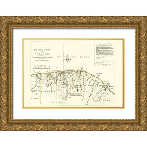 Dutch Colony Surinam South America - Jefferys 1771 Gold Ornate Wood Framed Art Print with Double Matting by Jefferys