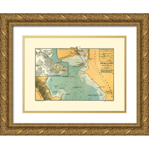 Suez Egypt - Baedeker 1913 Gold Ornate Wood Framed Art Print with Double Matting by Baedeker