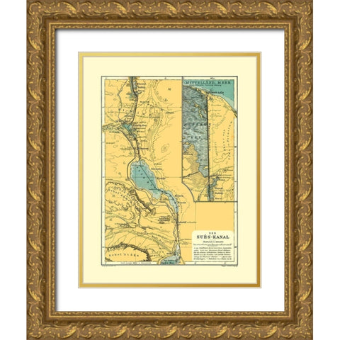 Suez Canal Egypt - Baedeker 1913 Gold Ornate Wood Framed Art Print with Double Matting by Baedeker