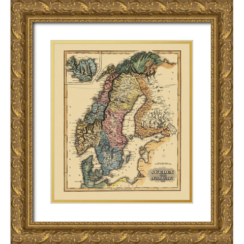 Sweden Norway - Lucas 1823 Gold Ornate Wood Framed Art Print with Double Matting by Lucas