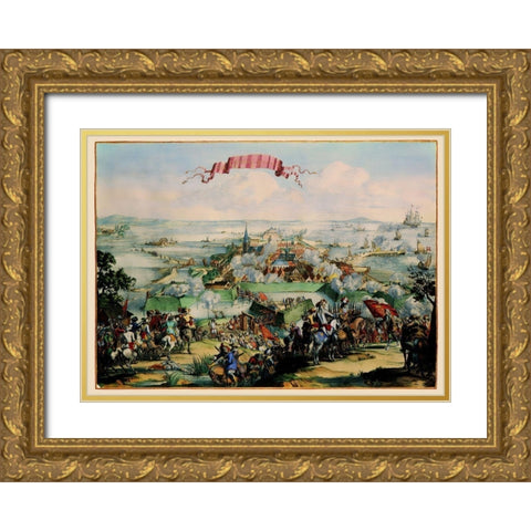 Kristianstad Sweden Panoramic - DeHooghe 1675 Gold Ornate Wood Framed Art Print with Double Matting by De Hooghe
