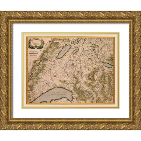 Southwest Switzerland - Blaeu 1610 Gold Ornate Wood Framed Art Print with Double Matting by Blaeu