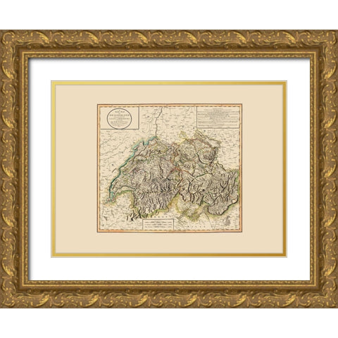 Switzerland - Cary 1799 Gold Ornate Wood Framed Art Print with Double Matting by Cary
