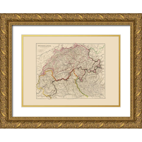 Switzerland - Arrowsmith 1844 Gold Ornate Wood Framed Art Print with Double Matting by Arrowsmith
