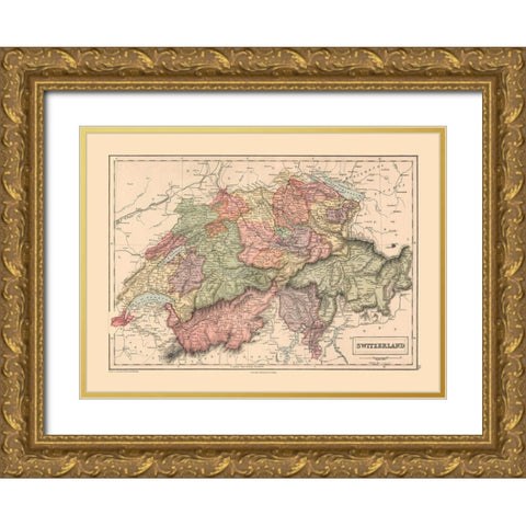 Switzerland - Black 1867 Gold Ornate Wood Framed Art Print with Double Matting by Black