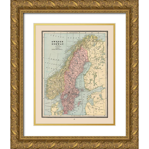 Sweden Norway - Cram 1888 Gold Ornate Wood Framed Art Print with Double Matting by Cram