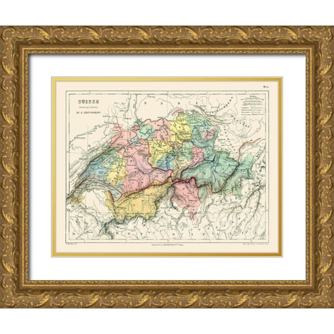 Switzerland - Cortambert 1880 Gold Ornate Wood Framed Art Print with Double Matting by Cortambert