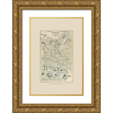 Geneva Switzerland Route Plan - Swiss Guide 1917 Gold Ornate Wood Framed Art Print with Double Matting by Swiss Guide
