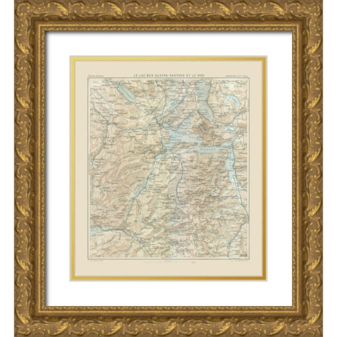 Lake Lucerne Rigi Switzerland - Swiss Guide 1917 Gold Ornate Wood Framed Art Print with Double Matting by Swiss Guide