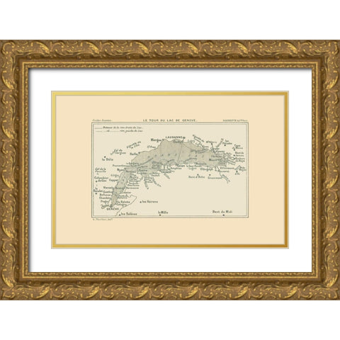 Geneva Lake Tour Switzerland - Swiss Guide 1917 Gold Ornate Wood Framed Art Print with Double Matting by Swiss Guide